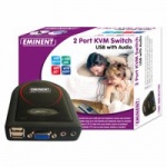 Eminent 2 Port KVM Switch USB w/ Audio Zwart KVM-switch