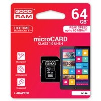 Goodram Micro SD + Adapter 64GB Class10 UHS I
